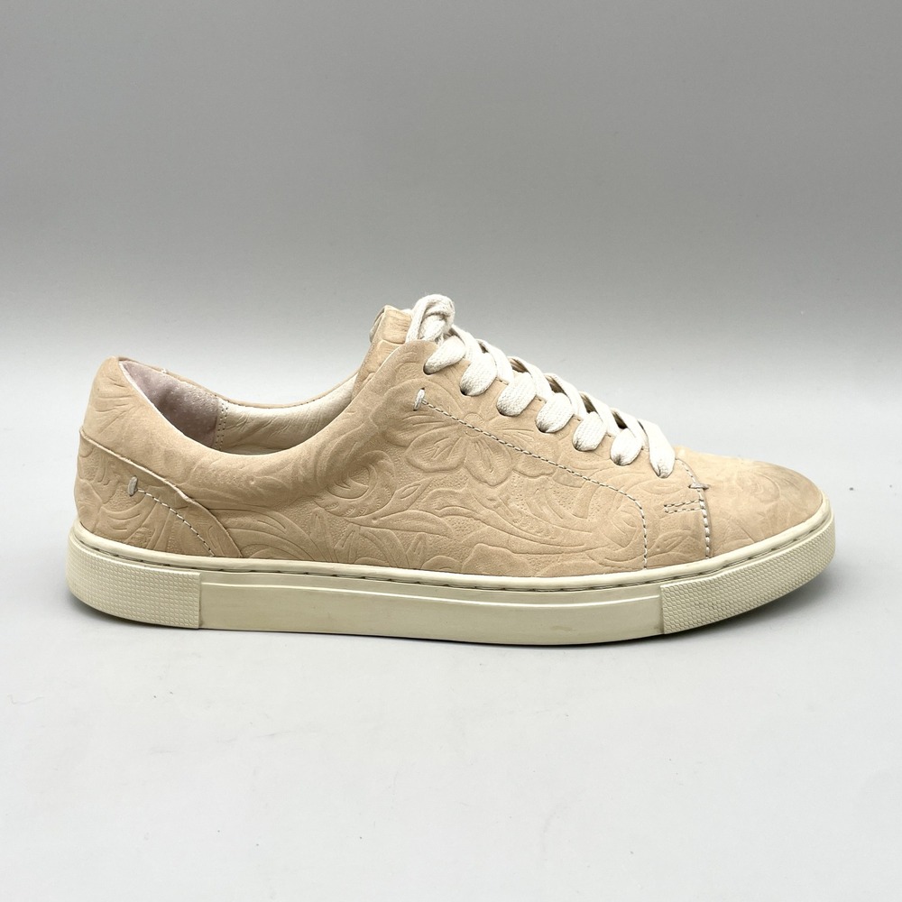 Frye Womens 7.5M Ivy Sneakers Sand Floral Leather Cottage Western Boho Coastal